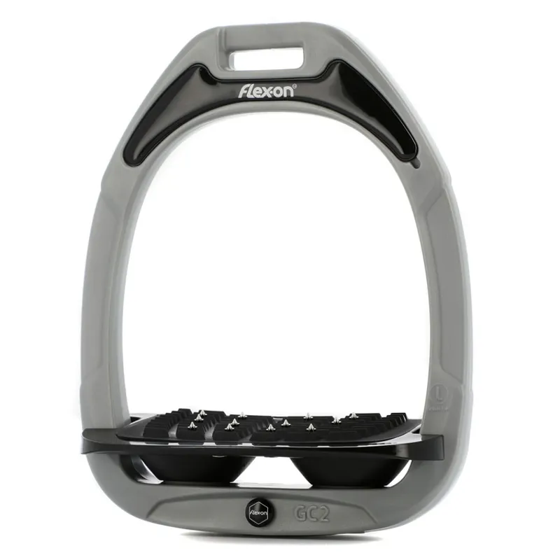 Flex-On Green Composite Stirrups - Incline Ultra Grip - Grey/Black/Black